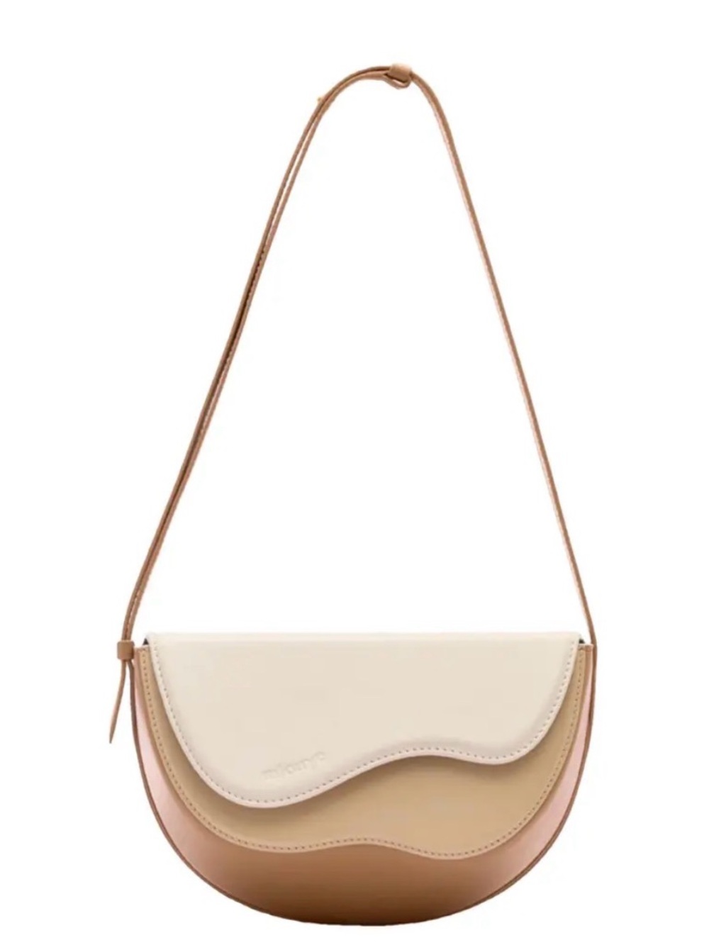 Mlouye Wave Panel Leather Adjustable Crossbody Bag in Cream & Tan